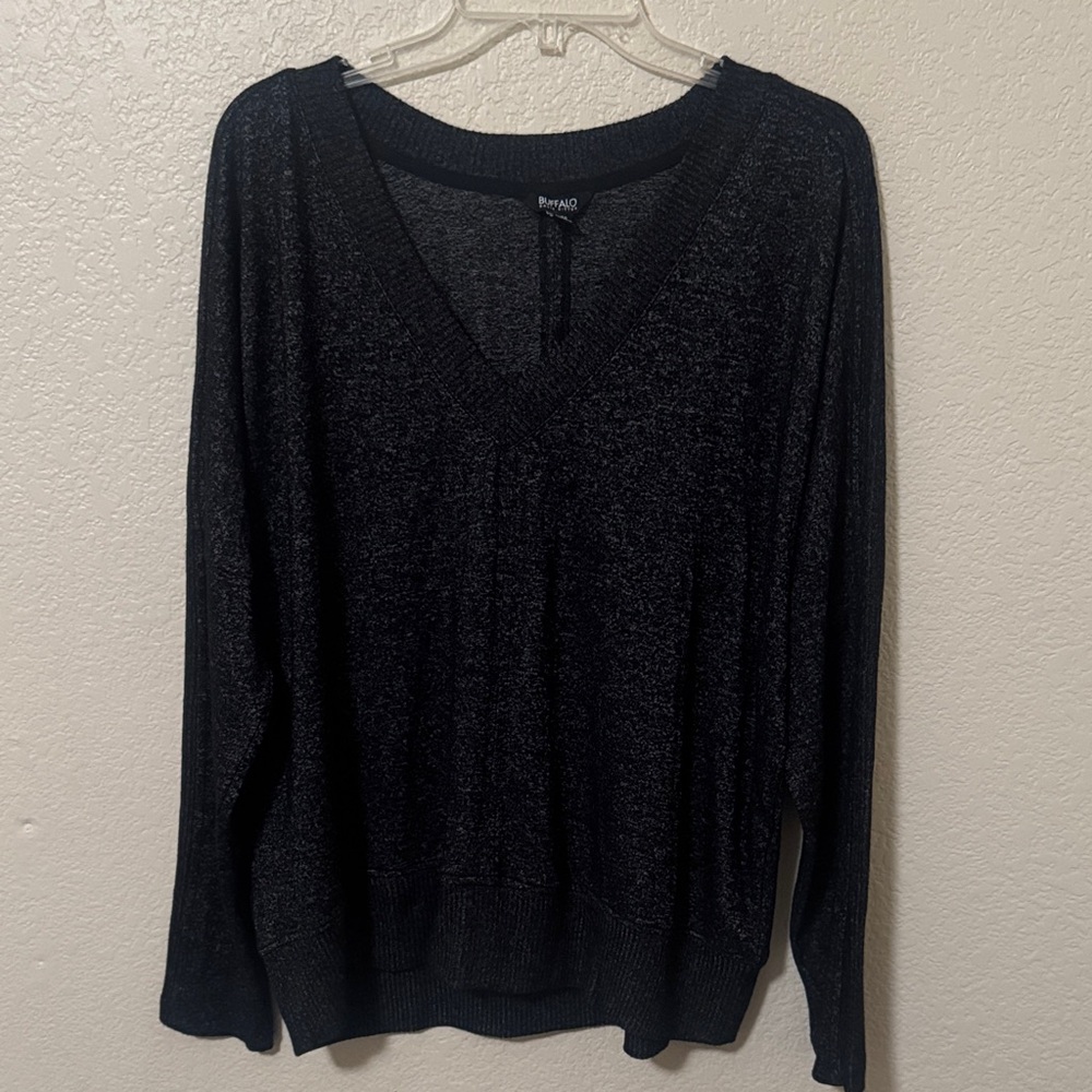 Buffalo David Bitton Women's V-Neck Sweater in Heather Black/Grey
